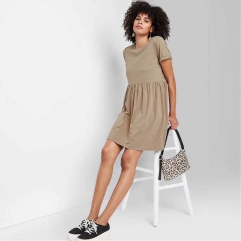 Wild Fable Babydoll Dress in Tan, Size Small